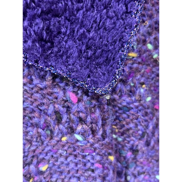 Vintage Purple‎ Tweed Knit Sweater Womens Large Beaded Dolman Cardigan Cape 80s - Picture 6 of 16